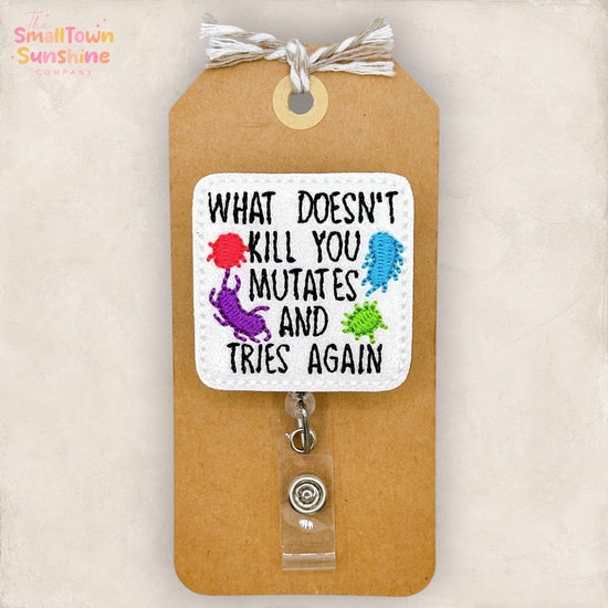 What Doesn’t Kill You Retractable Badge Reel: Germ Id Holder, Name Tag, Topper, Coworker Gift, MRI Safe, Heavy Duty Options | GLITTER
