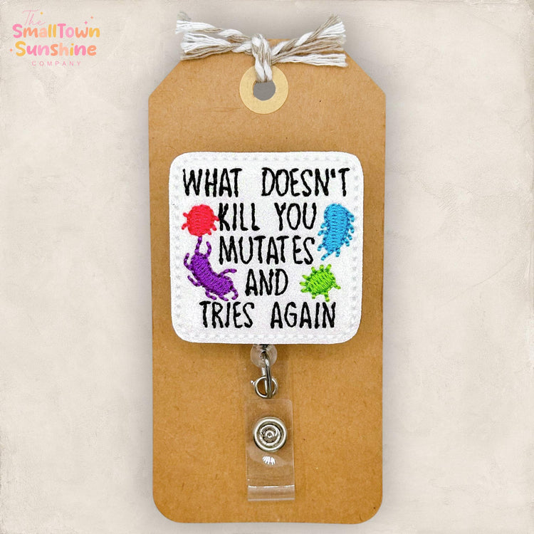 What Doesn’t Kill You Retractable Badge Reel: Germ Id Holder, Name Tag, Topper, Coworker Gift, MRI Safe, Heavy Duty Options | GLITTER