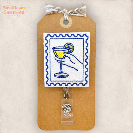 Summer Drink Stamp Retractable Badge Reel: ID Holder, Name Tag, Topper, Nurse Gift, Lanyard, MRI Safe, Heavy Duty Options | GLITTER