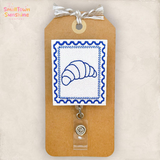 Croissant Stamp Retractable Badge Reel: ID Holder, Name Tag, Swappable Topper, Nurse Gift, Lanyard, MRI Safe, Heavy Duty Options | GLITTER