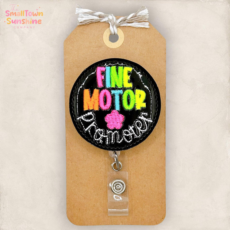 Fine Motor Promoter Retractable Badge Reel: Therapist ID Holder, Name Tag, Topper, Coworker Gift, Lanyard, MRI Safe, Heavy Duty Options