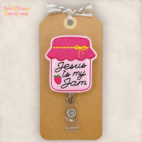 Jesus is my Jam Retractable Badge Reel: Christian ID Holder, Name Tag, Swappable Topper, Coworker Gift, Lanyard, MRI Safe, Heavy Duty Option