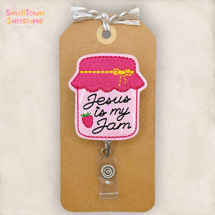 Jesus is my Jam Retractable Badge Reel: Christian ID Holder, Name Tag, Swappable Topper, Coworker Gift, Lanyard, MRI Safe, Heavy Duty Option