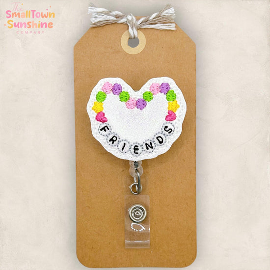 Friends Bracelet Retractable Badge Reel: ID Holder, Name Tag, Swappable Topper, Coworker Gift, Lanyard, MRI Safe, Heavy Duty | GLITTER