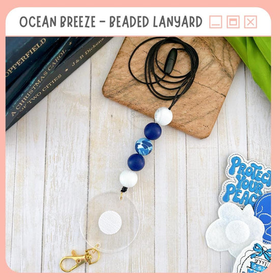 Partially Beaded Lanyard for Removable Badge Toppers, Interchangeable Lanyard, ID Holder for Badge & Keys, Teacher Gift | OCEAN BREEZE
