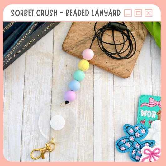 Partially Beaded Lanyard for Removable Badge Toppers, Interchangeable Lanyard, ID Holder for Badge & Keys, Teacher Gift | SORBET CRUSH