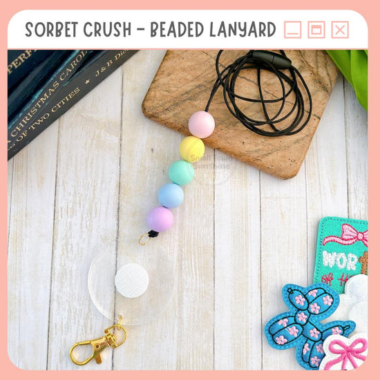 Partially Beaded Lanyard for Removable Badge Toppers, Interchangeable Lanyard, ID Holder for Badge & Keys, Teacher Gift | SORBET CRUSH