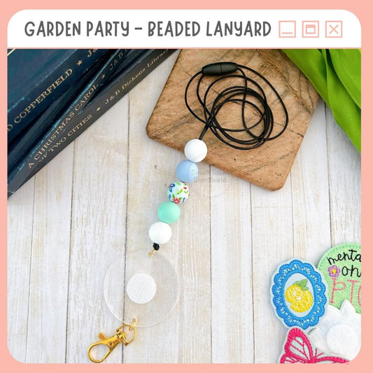 Partially Beaded Lanyard for Removable Badge Toppers, Interchangeable Lanyard, ID Holder for Badge & Keys, Teacher Gift | GARDEN PARTY