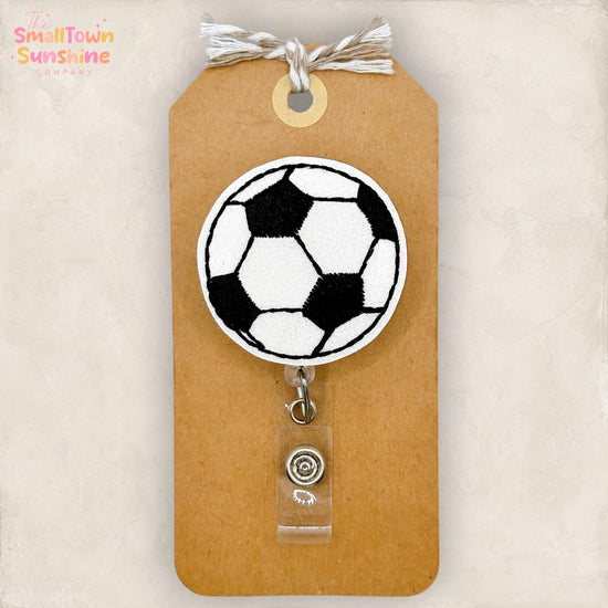Soccer Ball Retractable Badge Reel: Sport ID Holder, Name Tag, Topper, Coworker Gift, Lanyard, MRI Safe, Heavy Duty Options | GLITTER