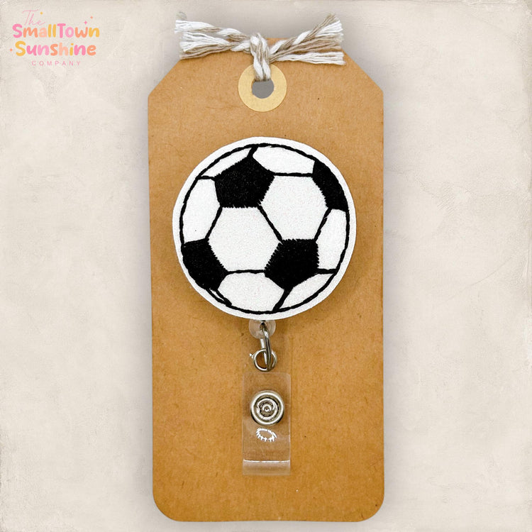Soccer Ball Retractable Badge Reel: Sport ID Holder, Name Tag, Topper, Coworker Gift, Lanyard, MRI Safe, Heavy Duty Options | GLITTER