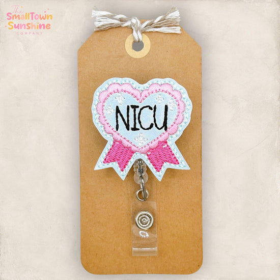 NICU Blue Ribbon Retractable Badge Reel: Nurse ID Holder, Name Tag, Swappable Topper, Coworker Gift, Lanyard, MRI Safe, Heavy Duty Options