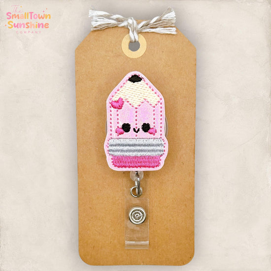 Pink Pencil Retractable Badge Reel: Teacher ID Holder, Name Tag, Topper, Coworker Gift, Lanyard, MRI Safe, Heavy Duty Options