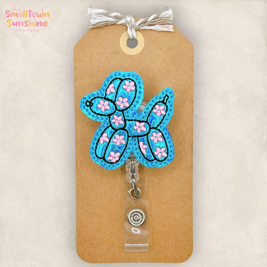 Blue Balloon Dog Retractable Badge Reel: ID Holder, Name Tag, Swappable Topper, Coworker Gift, Lanyard, MRI Safe, Heavy Duty Options