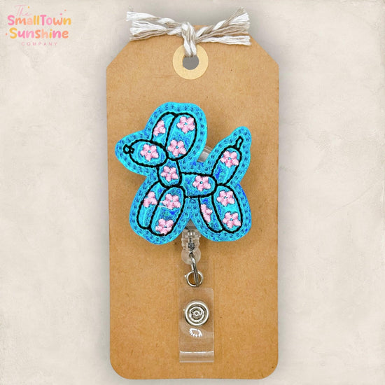 Blue Balloon Dog Retractable Badge Reel: ID Holder, Name Tag, Swappable Topper, Coworker Gift, Lanyard, MRI Safe, Heavy Duty Options
