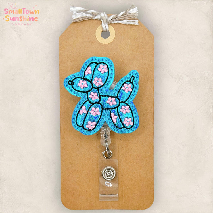 Blue Balloon Dog Retractable Badge Reel: ID Holder, Name Tag, Swappable Topper, Coworker Gift, Lanyard, MRI Safe, Heavy Duty Options