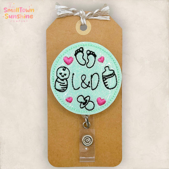 Labor & Delivery Retractable Badge Reel: L and D ID Holder, Name Tag, Topper, Coworker Gift, Lanyard, MRI Safe, Heavy Duty Options | GLITTER