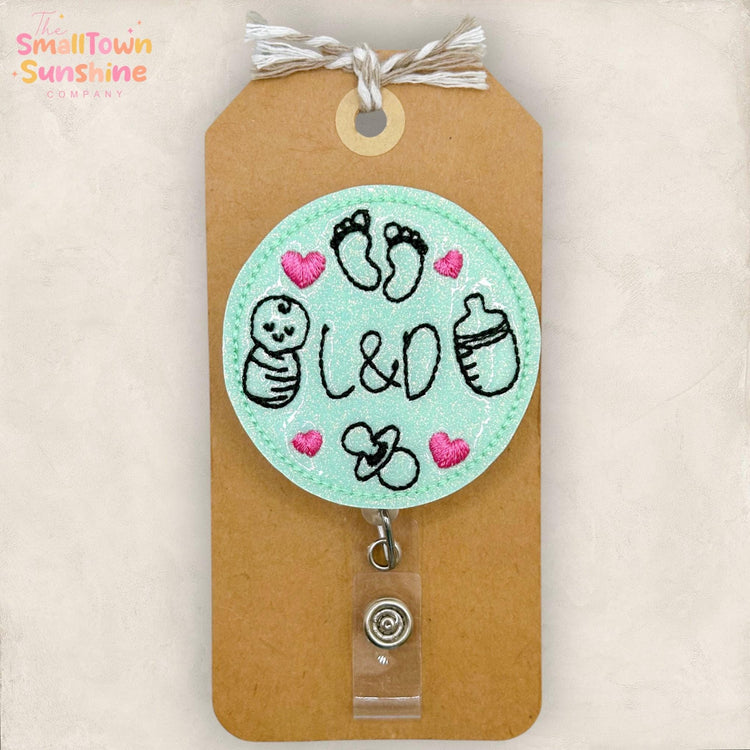 Labor & Delivery Retractable Badge Reel: L and D ID Holder, Name Tag, Topper, Coworker Gift, Lanyard, MRI Safe, Heavy Duty Options | GLITTER